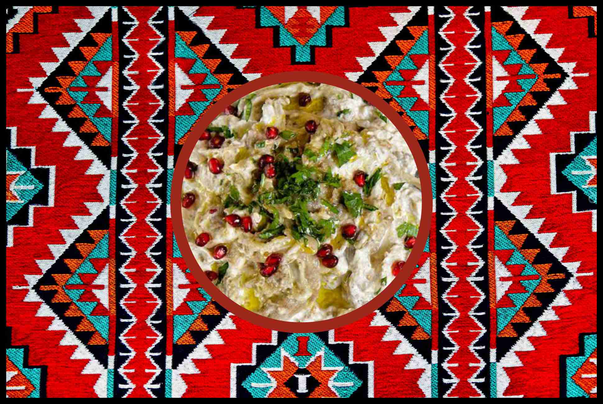 Roasted eggplant dip; Finely chopped vegetables; My Mom's Recipe; Petra cuisine; Garlic-infused dip; Tahini paste; Lemon juice dressing; Virgin olive oil; Petra culinary experience; Middle Eastern flavors; Petra gastronomy; Healthy eggplant dip; Authentic Petra recipe; Petra culinary heritage; My Mom's Kitchen specialty; Mediterranean-inspired dip; Petra roasted eggplant; Traditional Middle Eastern dip; Petra-inspired cuisine; Arabic mezza; aubergine